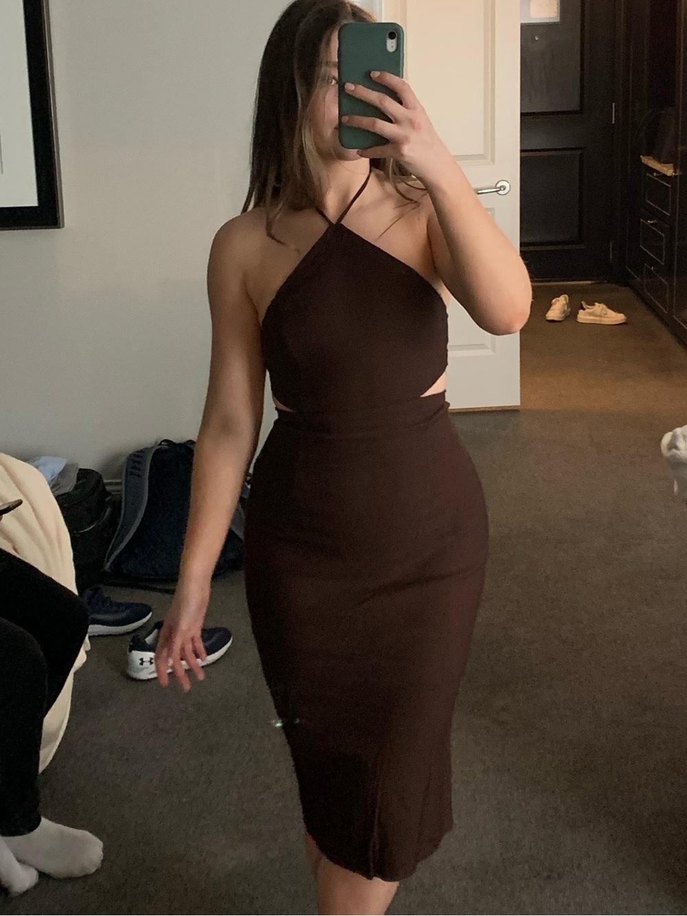 Princess Polly Chocolate Brown Halter Midi Dress